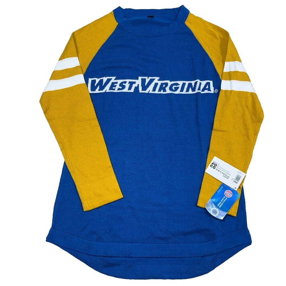 West Virginia Mountaineers Sweater Women Small Blue Yellow Crewneck Thin WVU NWT